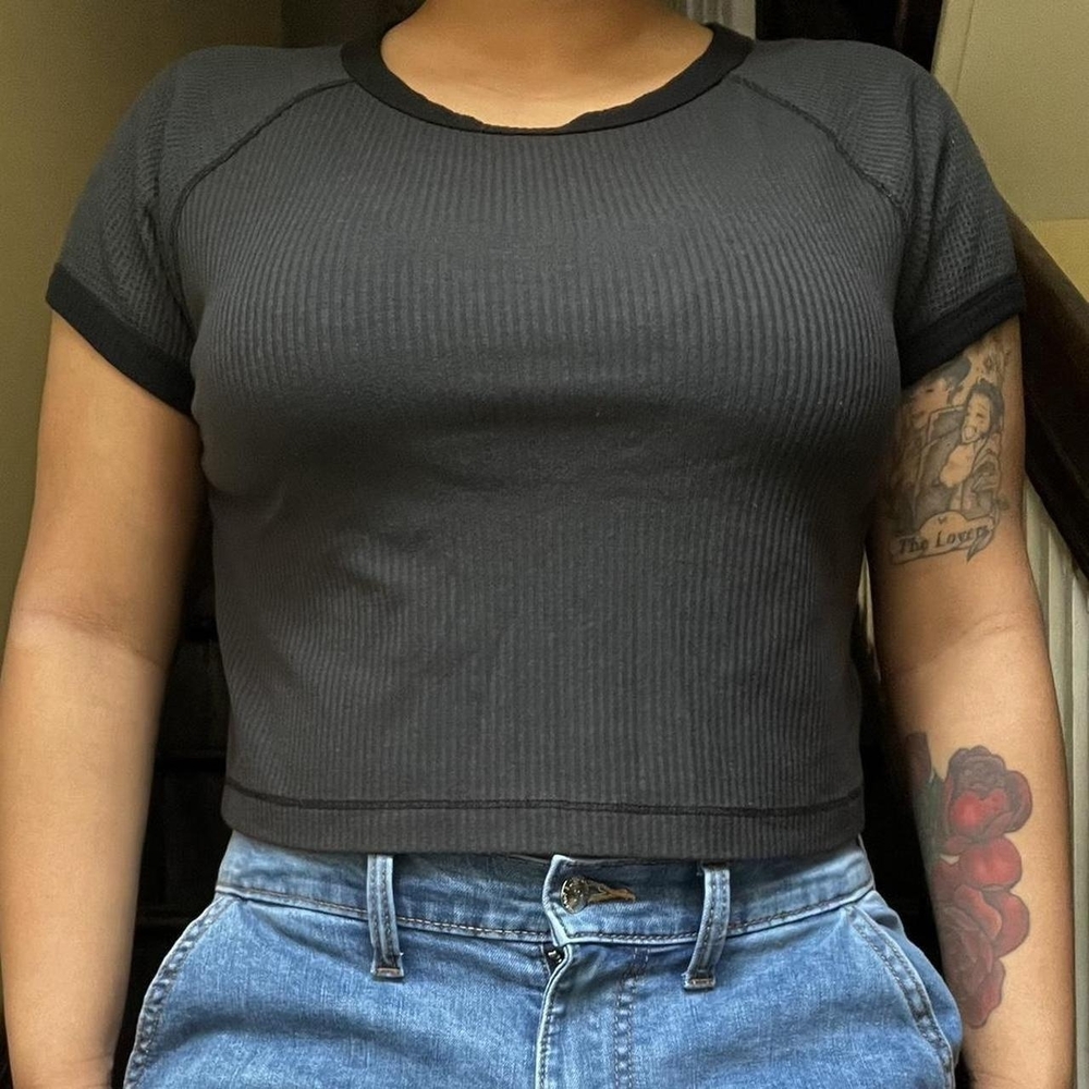 Dark grey and black crop top